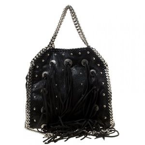 Stella McCartney Black Faux Leather Mini Falabella Conchos Fringe Tote